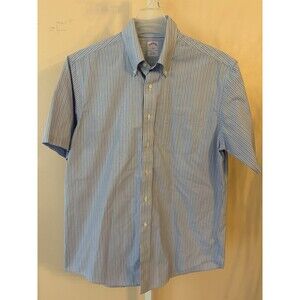 Brooks Brothers Shirt Men Blue Black Pinstripe Button Down Short Sleeve Sz.16